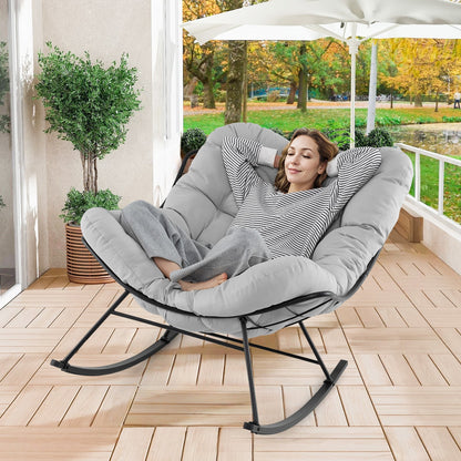 Indoor Outdoor Rocking Chair Oversized Egg Papasan Chair-Light Grey