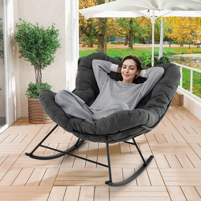 Indoor Outdoor Rocking Chair Oversized Egg Papasan Chair-Grey