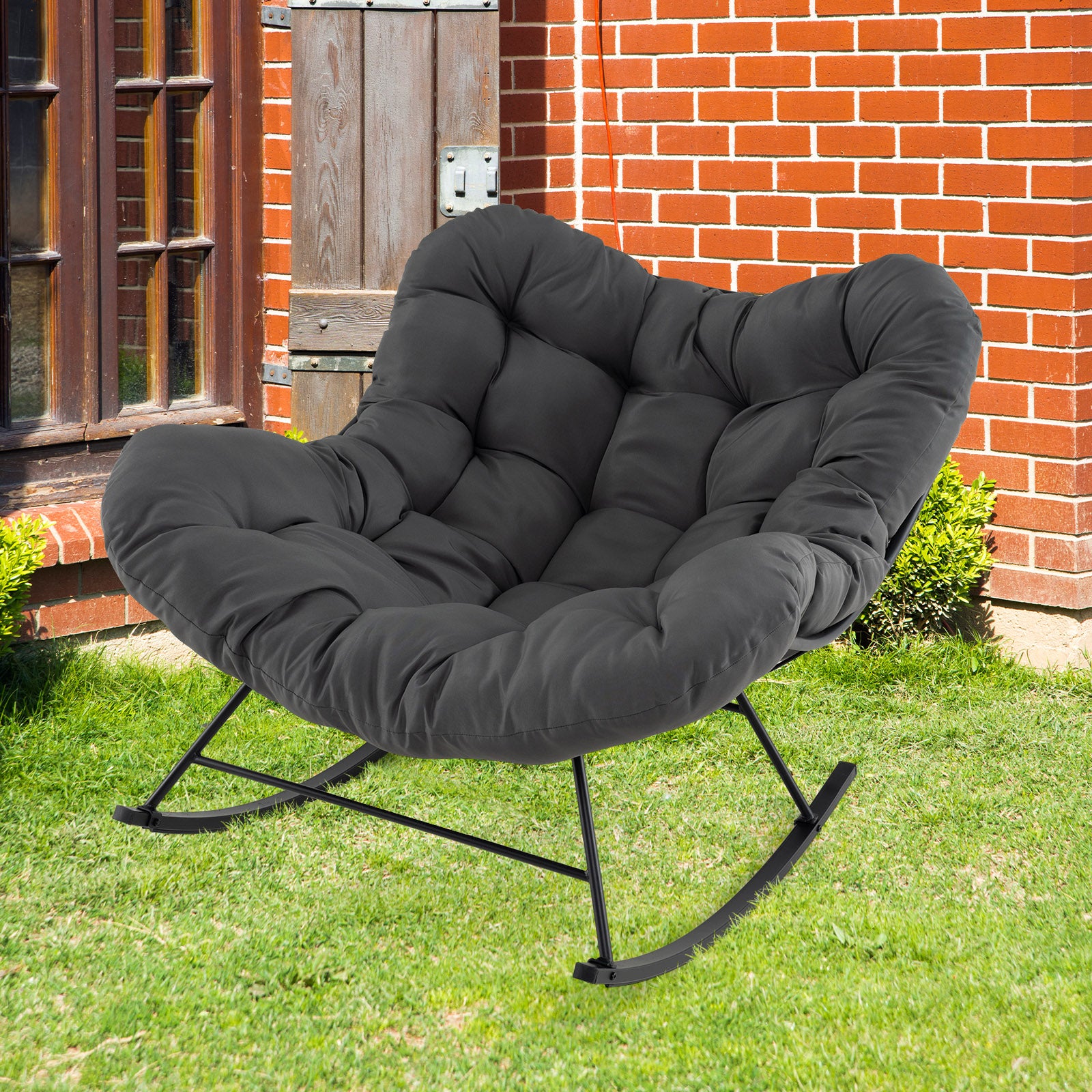 Indoor Outdoor Rocking Chair Oversized Egg Papasan Chair-Grey