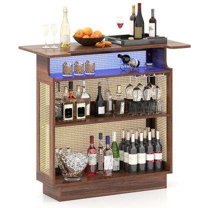 Industrial Home Bar Unit with RGB LED Light and App Control for Kitchen Living Room-Brown