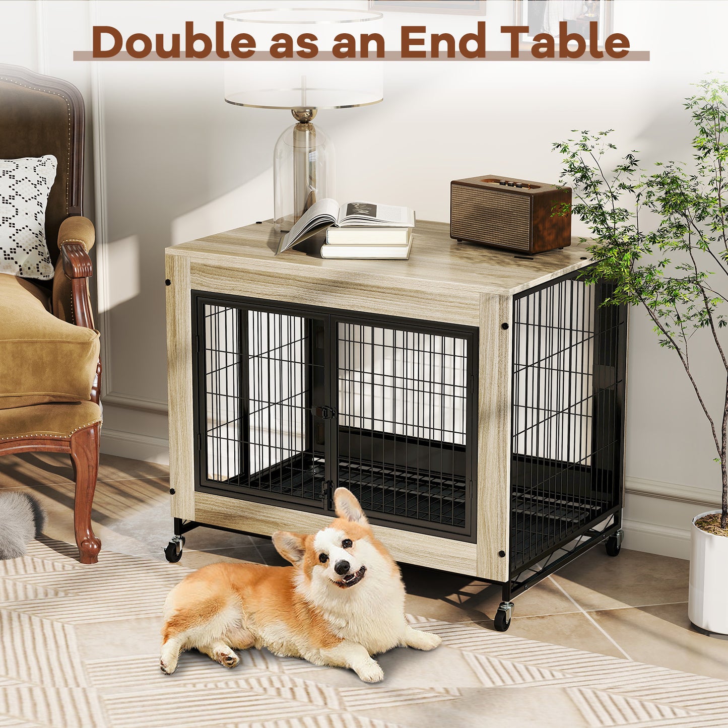 Industrial Dog Kennel with Flip-up Top and 3 Lockable Doors-Grey