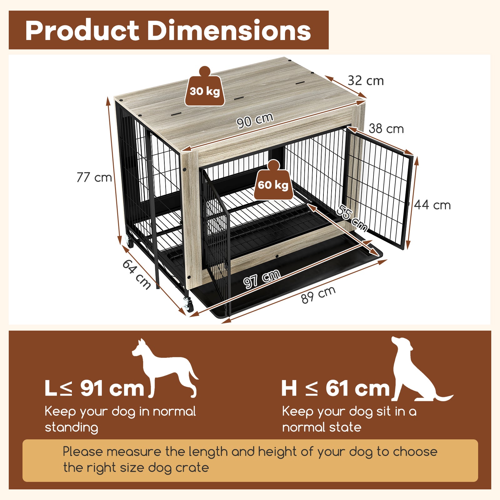 Industrial Dog Kennel with Flip-up Top and 3 Lockable Doors-Grey