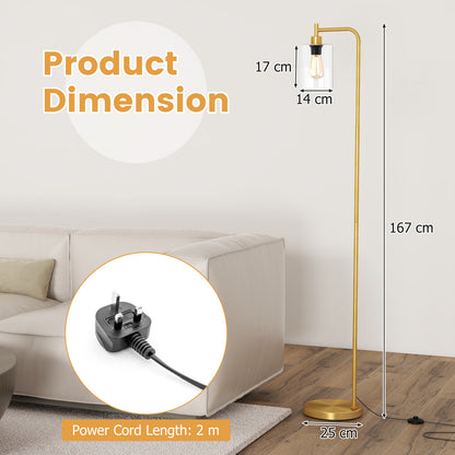 Industrial Floor Lamp with Hanging Glass Lampshade and Foot Switch-Golden