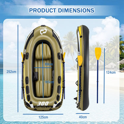 Inflatable 3-Person Fishing Raft with Oars and Pump and Rod Holders for Lake-Green