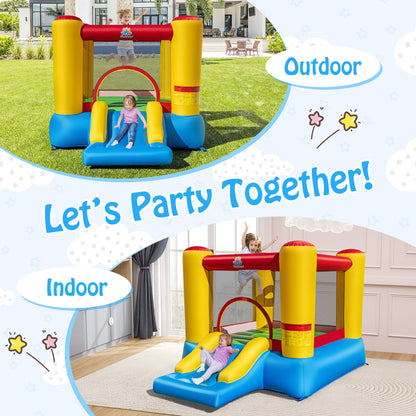 Inflatable Bounce House Kids Castle Slide Bouncer with Basketball Rim Indoor Outdoor Jumping Castle