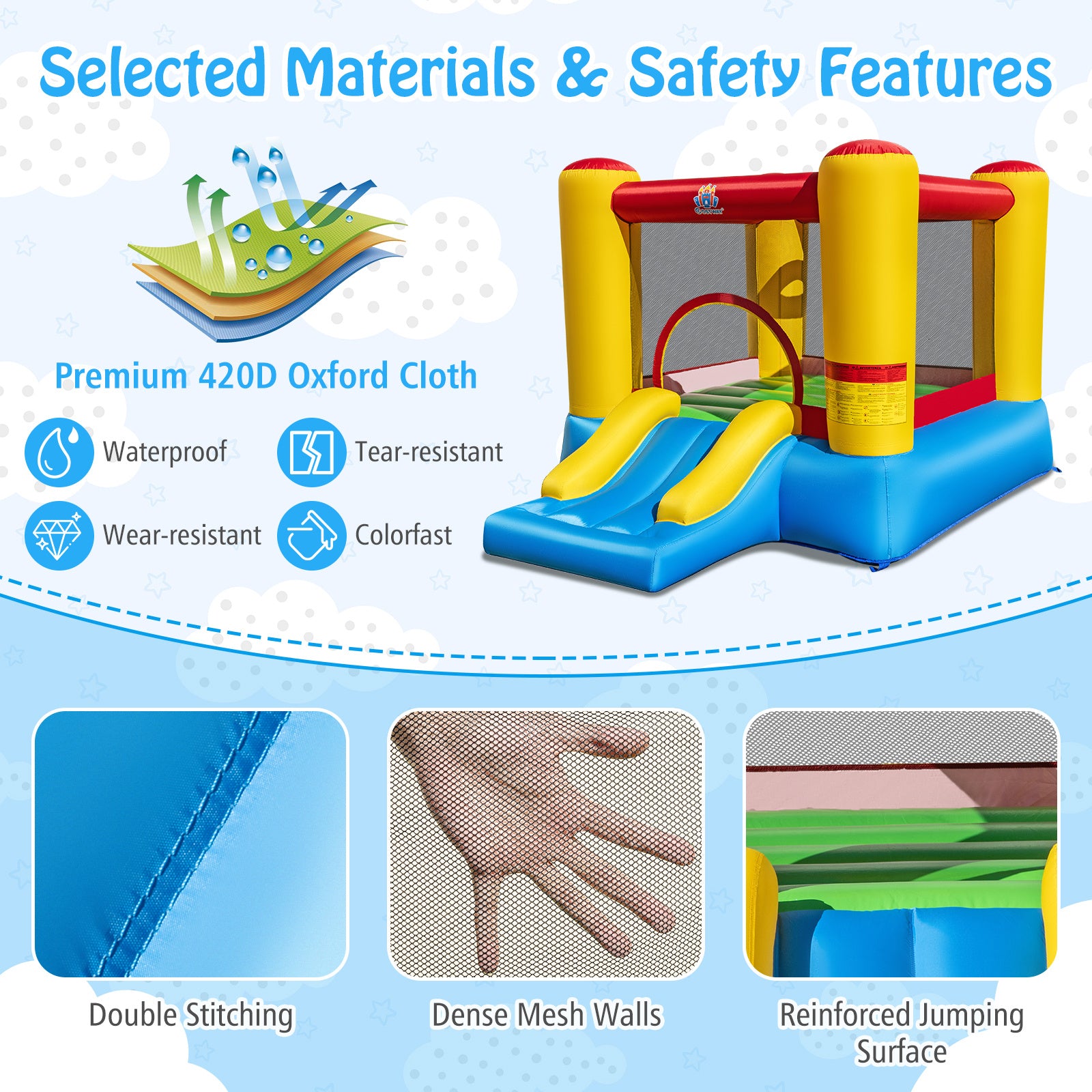 Inflatable Bounce House Kids Castle Slide Bouncer with Basketball Rim Indoor Outdoor Jumping Castle