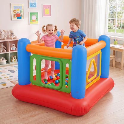 Inflatable Bounce House for Kids with Transparent Side Walls and Square/Triangle Openings-Blue