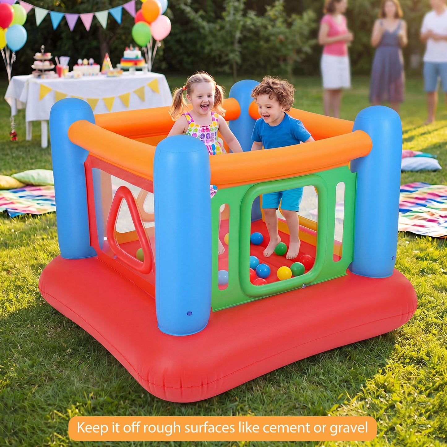 Inflatable Bounce House for Kids with Transparent Side Walls and Square/Triangle Openings-Blue