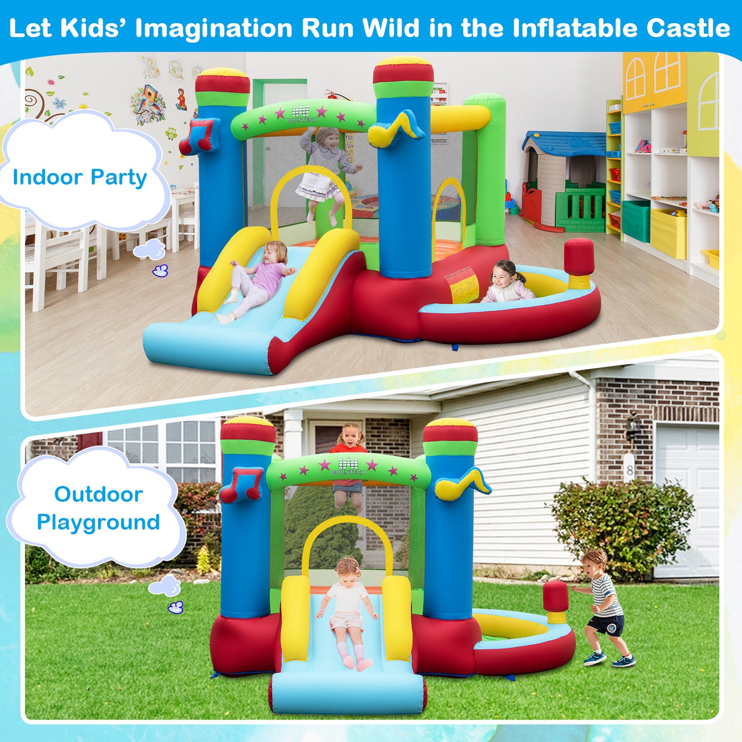 Inflatable Bounce House with Slide and Jumping Area with Blower