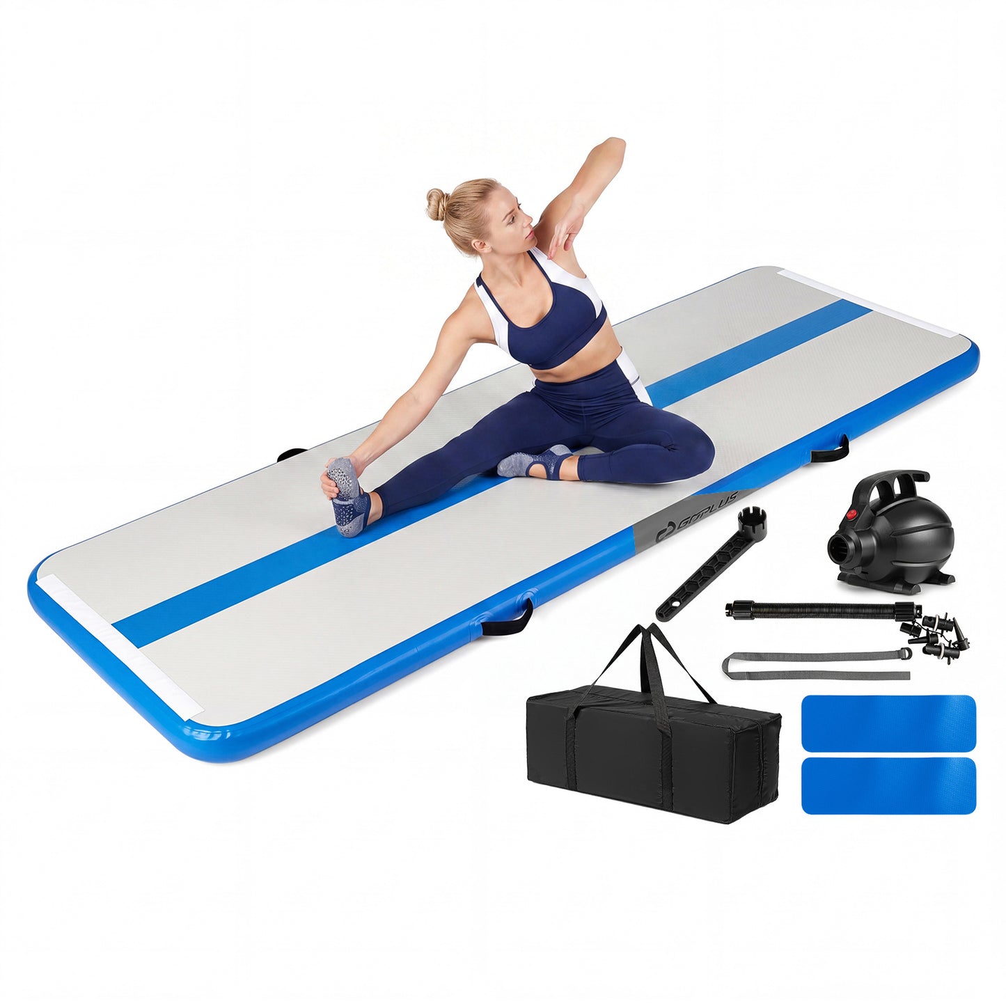 Inflatable Gymnastic Mat Portable Tumbling Mat with Electric Air Pump-Blue