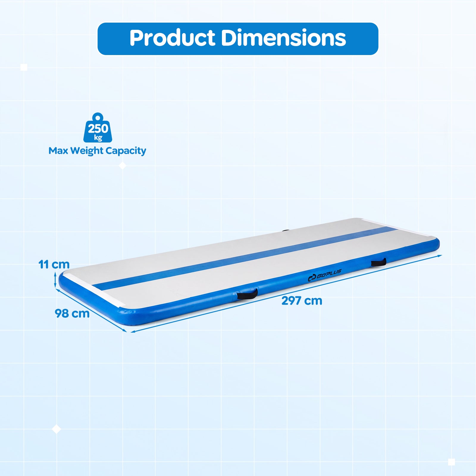 Inflatable Gymnastic Mat Portable Tumbling Mat with Electric Air Pump-Blue