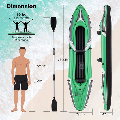 Inflatable Kayak 2 Person with Aluminum Paddles and Hand Pump-Green