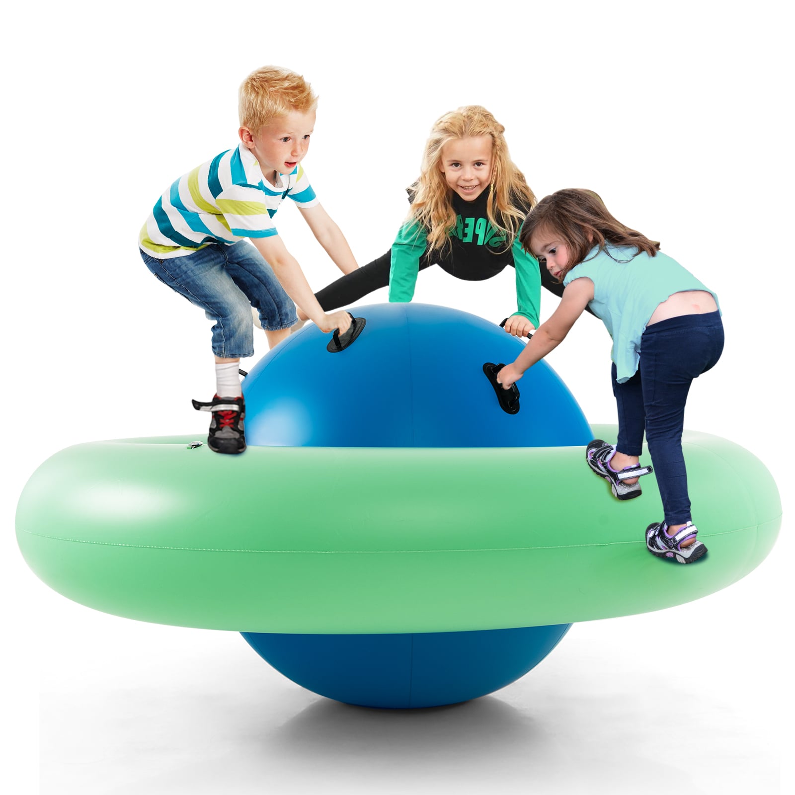 Inflatable Dome Rocker Bouncer for Kids with 6 Built-in Handles-Blue