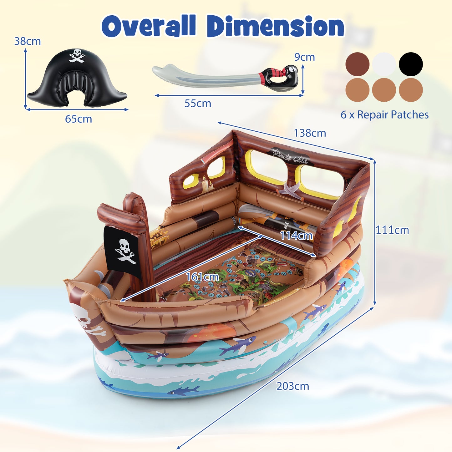 Inflatable Pirate Ship Playhouse with Built in Motor-Multicolor
