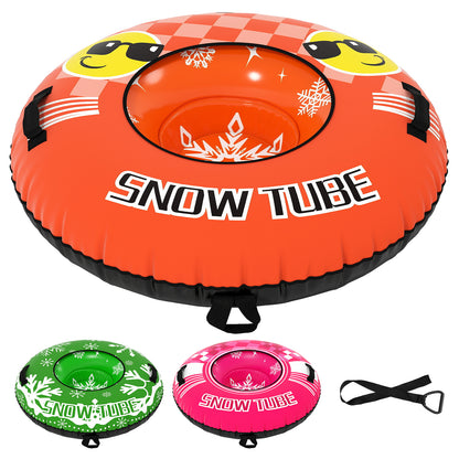 Inflatable Snow Tube Heavy-duty Snow Sledding Tube with Detachable Tow Strap-Orange