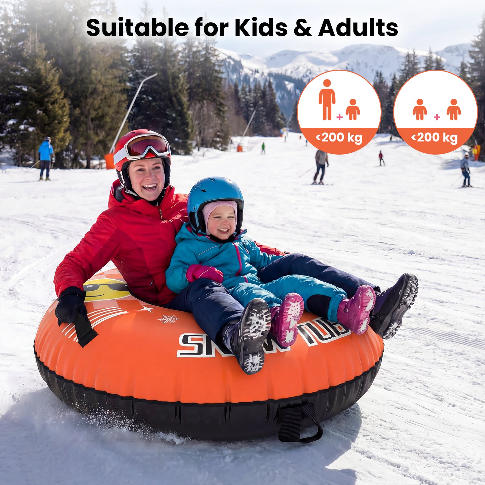 Inflatable Snow Tube Heavy-duty Snow Sledding Tube with Detachable Tow Strap-Orange