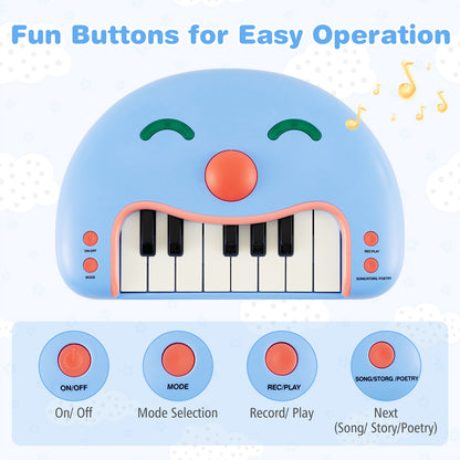 13-Key Kids Piano Keyboard Interactive Toy Digital Piano with Smiling Face-Blue