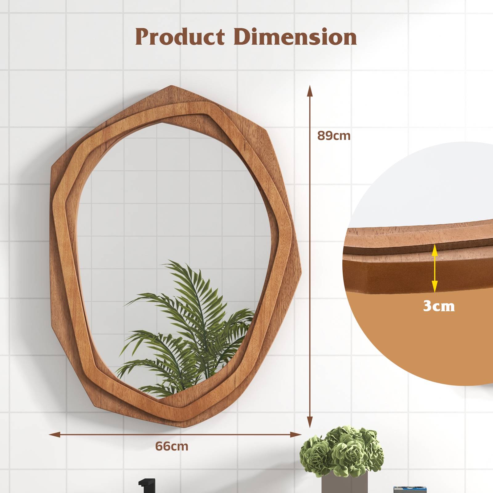 Irregular Framed Decoration Mirror with Expansion Screws-Natural