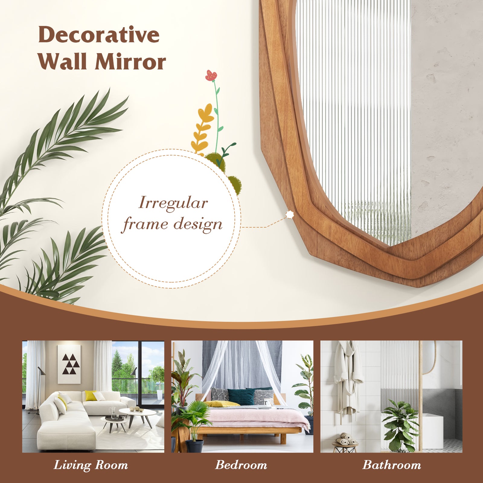 Irregular Framed Decoration Mirror with Expansion Screws-Natural