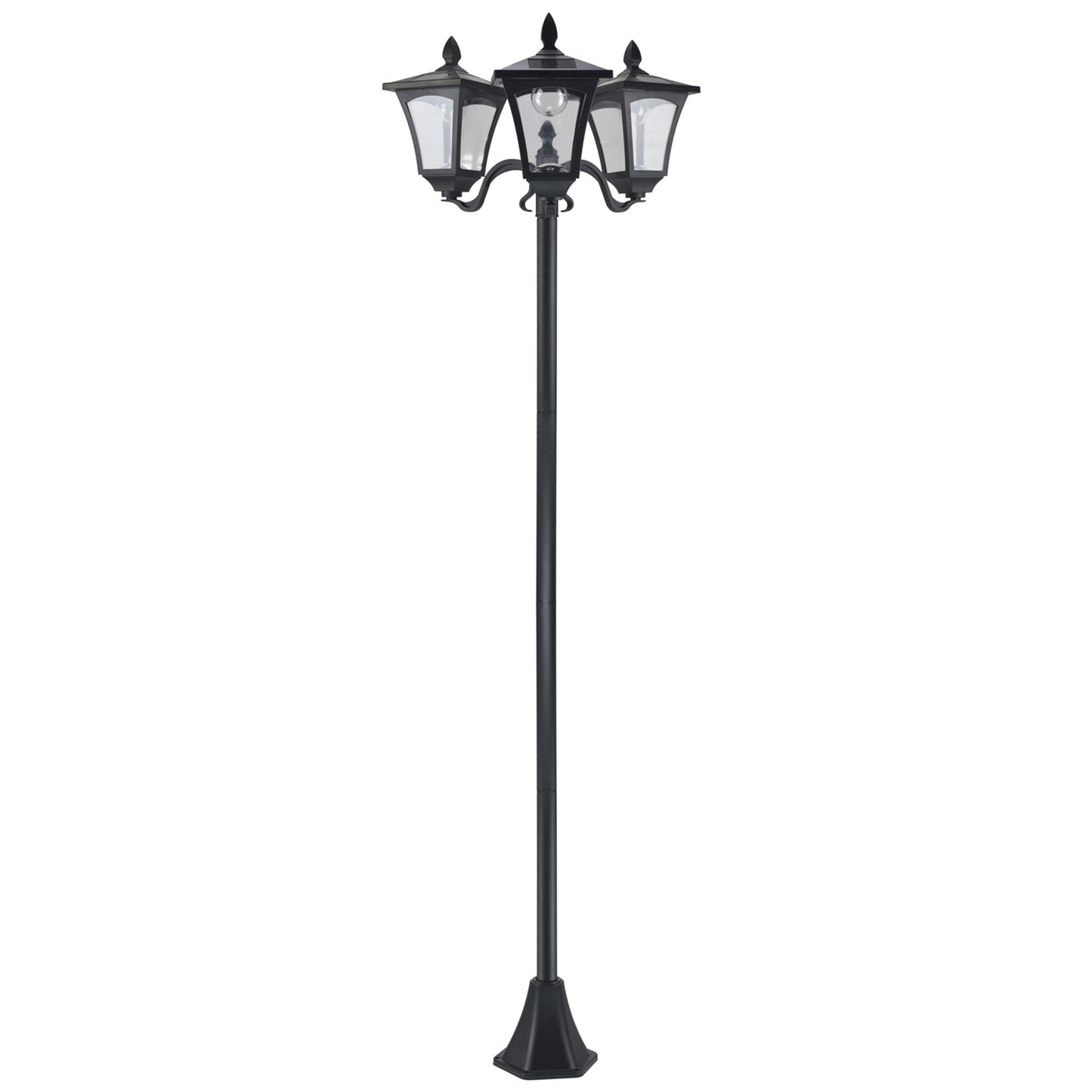 Outsunny 1.8m Traditional Victorian Style 3 Way Head Outdoor Garden Solar Post Lamp Sensor Dimmable LED Lantern Bollard Pathway IP44 √¢‚Ç¨‚Äú Black