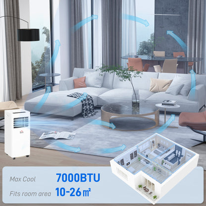 HOMCOM 7000 BTU Air Conditioning Unit, 3-in-1 Portable Air Conditioner, Dehumidifier, Cooling Fan with 2 Speeds, 24H Timer, Remote Control, Digital Display, Window Venting Kit, 26m_