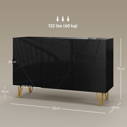 HOMCOM Modern Luxe High Gloss Sideboard, with Hairpin Legs - Black