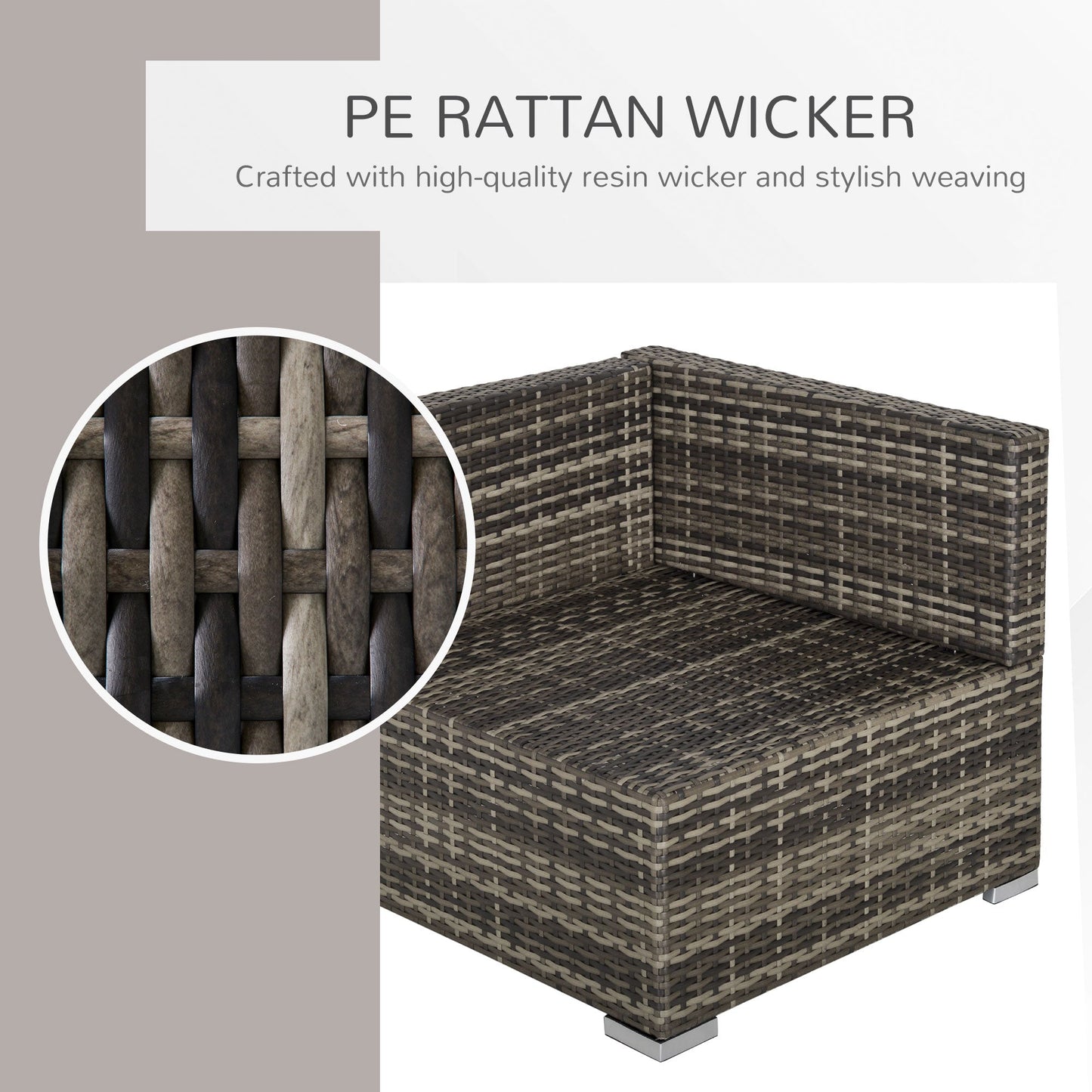 Outsunny 7 Pieces Outdoor PE Rattan Corner Sofa Set, Patio Wicker Conversation Chaise Lounge Furniture w/ Tempered Glass Table-top & Soft Padded Cushion for Garden, Backyard, Lawn, Dark Grey
