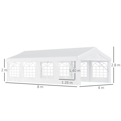 Outsunny 8m x 4m Garden Gazebo Marquee Wedding Shelter Level 4 Wind Protection, White