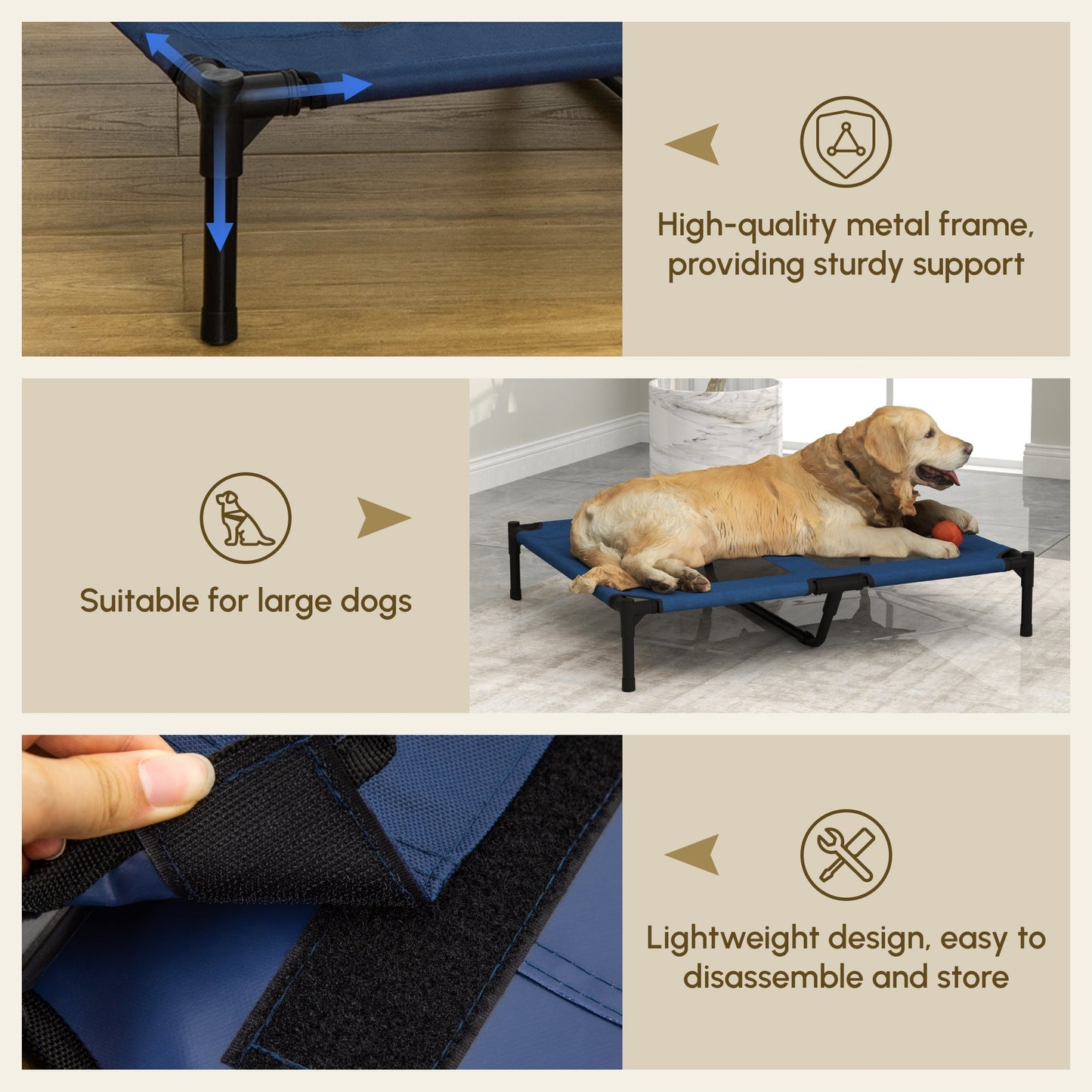 PawHut Raised Dog Bed Cat Elevated Lifted Puppy Pet Elevated Cot Portable Camping Basket √¢‚Ç¨‚Äú Blue (Large)