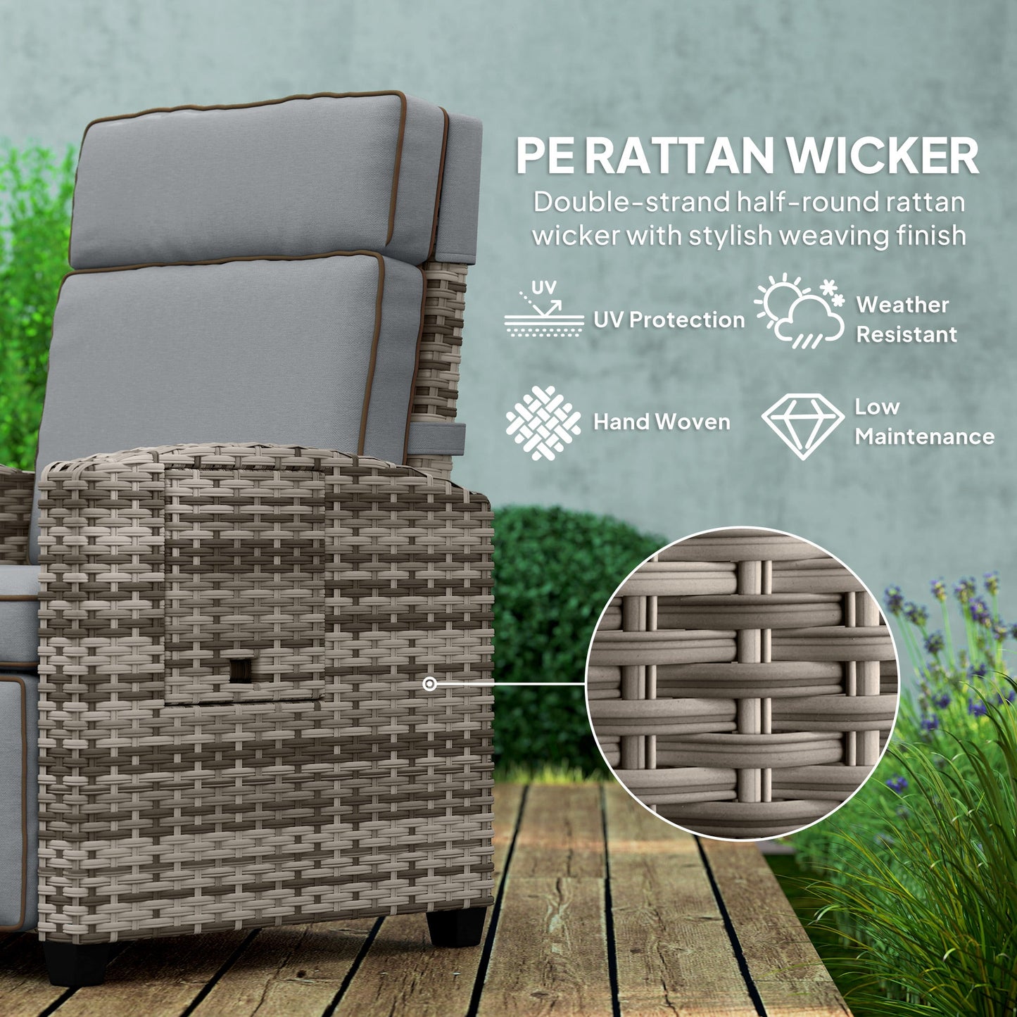 Outsunny 145Â° Reclining Rattan Armchair, with Footrest - Mixed Grey/Grey
