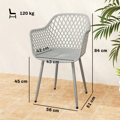 Outsunny Garden Chairs Set of 4, Garden Dining Chairs with Cut Out Diamond Back and Armrests for Patio, Balcony, Terrace, Grey