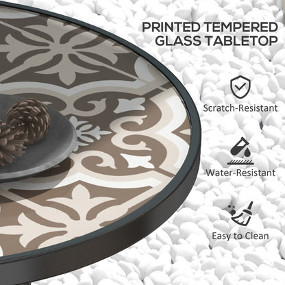 Outsunny Î¦60 Garden Table, with Glass Printed Tabletop - Brown