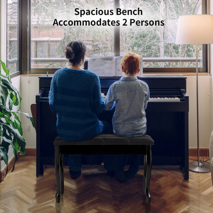 Leather Piano Bench with Storage Compartment and Wooden Legs-Black