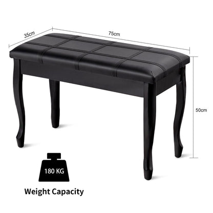 Leather Piano Bench with Storage Compartment and Wooden Legs-Black