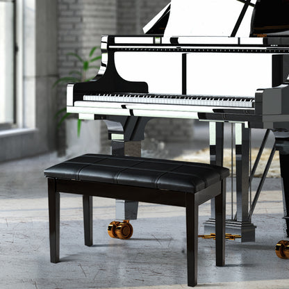 Wooden Duet Piano Bench with Padded Cushion and Music Storage-Black
