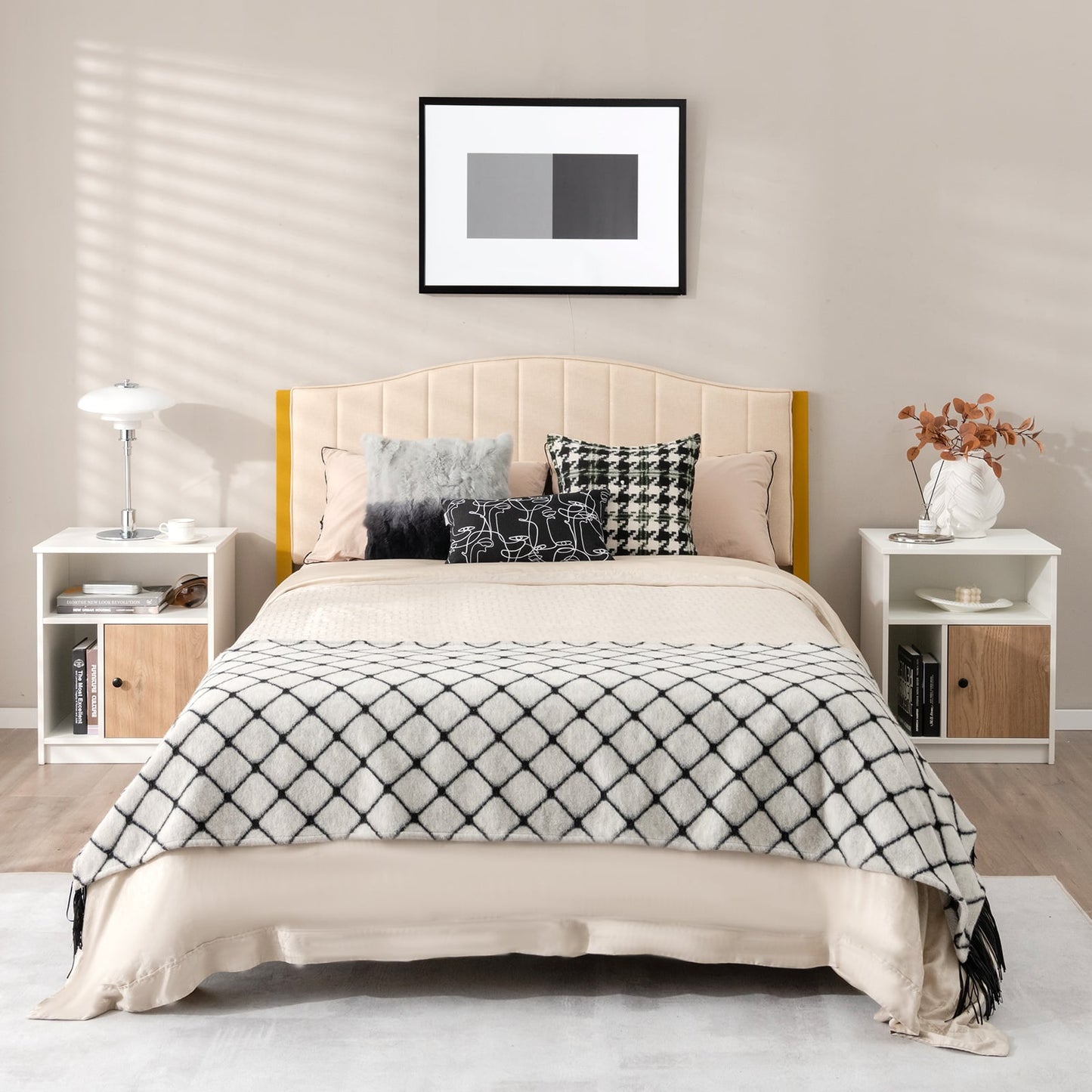 Set of 2 Modern Nightstands with Cable Management Hole-White