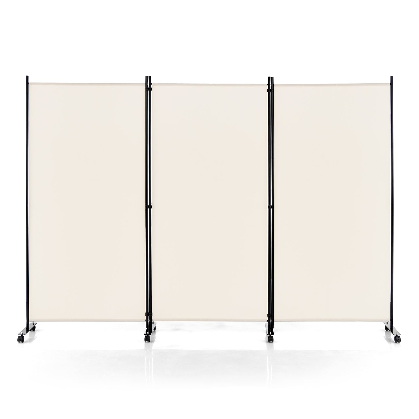 3-Panel Folding Room Divider with Wheels for Living Room Bedroom-Beige