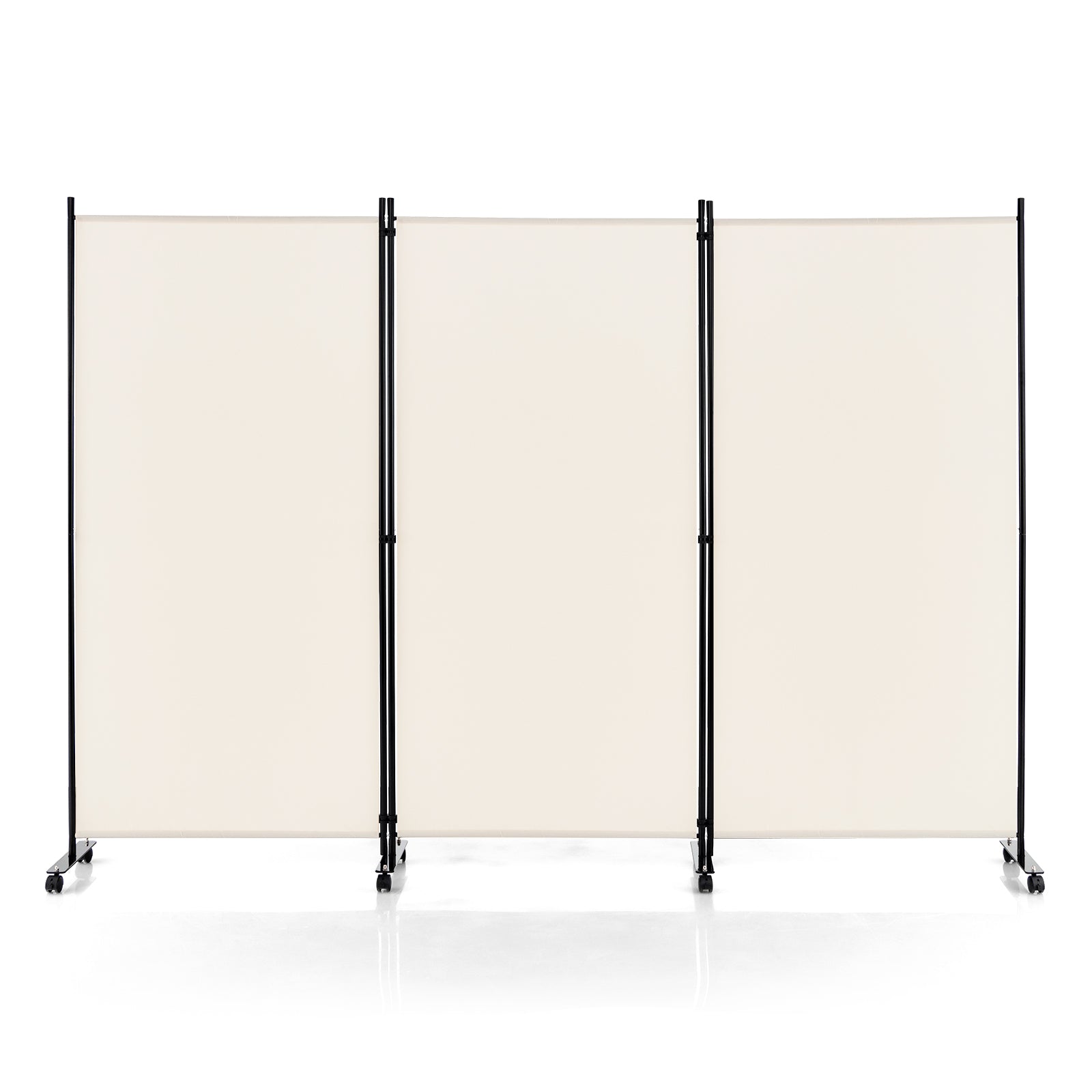 3-Panel Folding Room Divider with Wheels for Living Room Bedroom-Beige