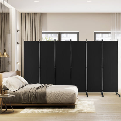 6 Panel Room Divider on Wheels-Black