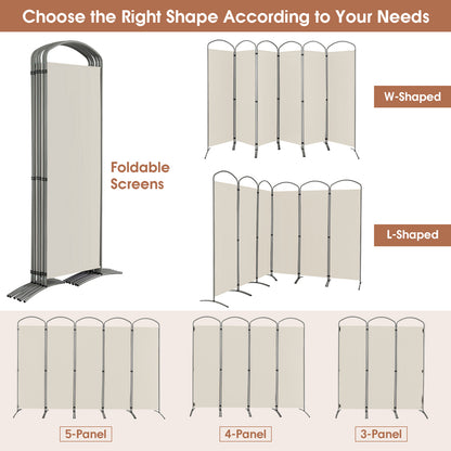 6 Panel Freestanding Folding Room Divider for Home Office-Cream