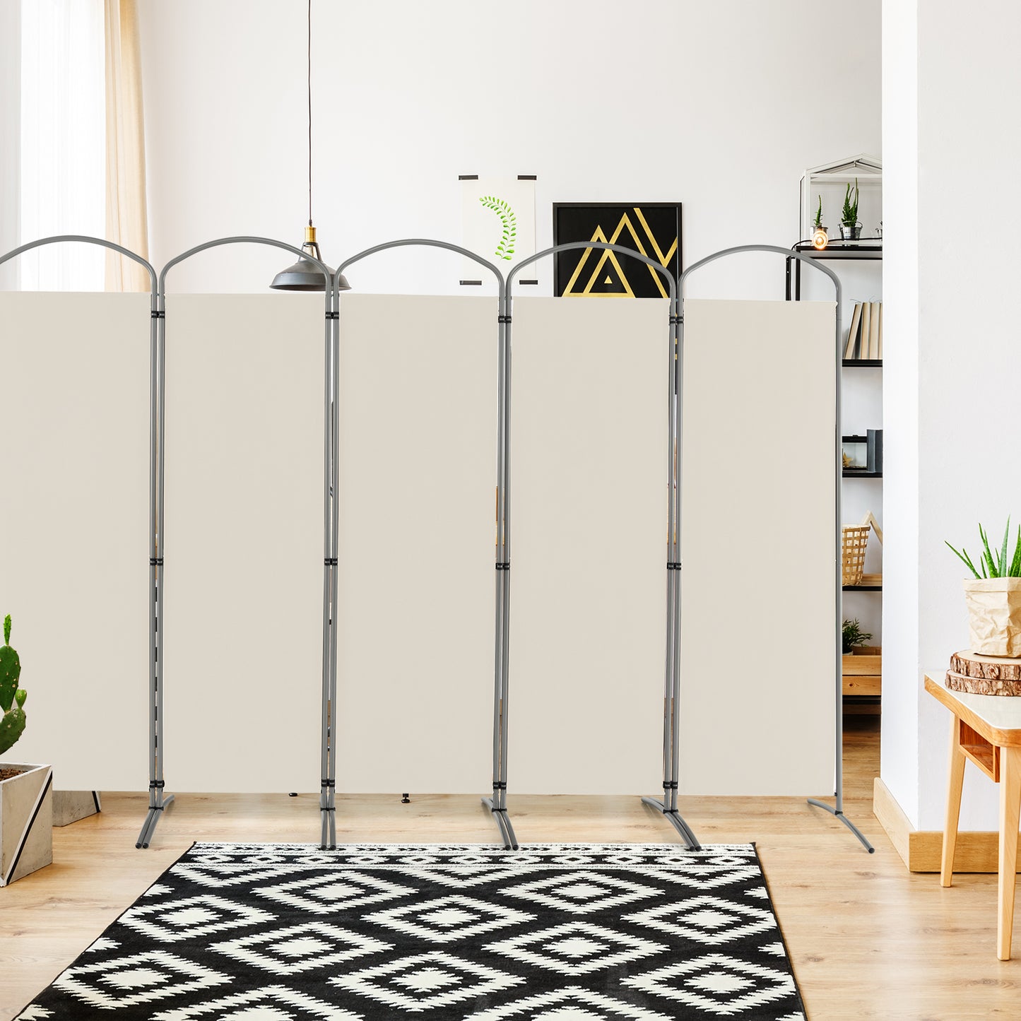 6 Panel Freestanding Folding Room Divider for Home Office-Cream
