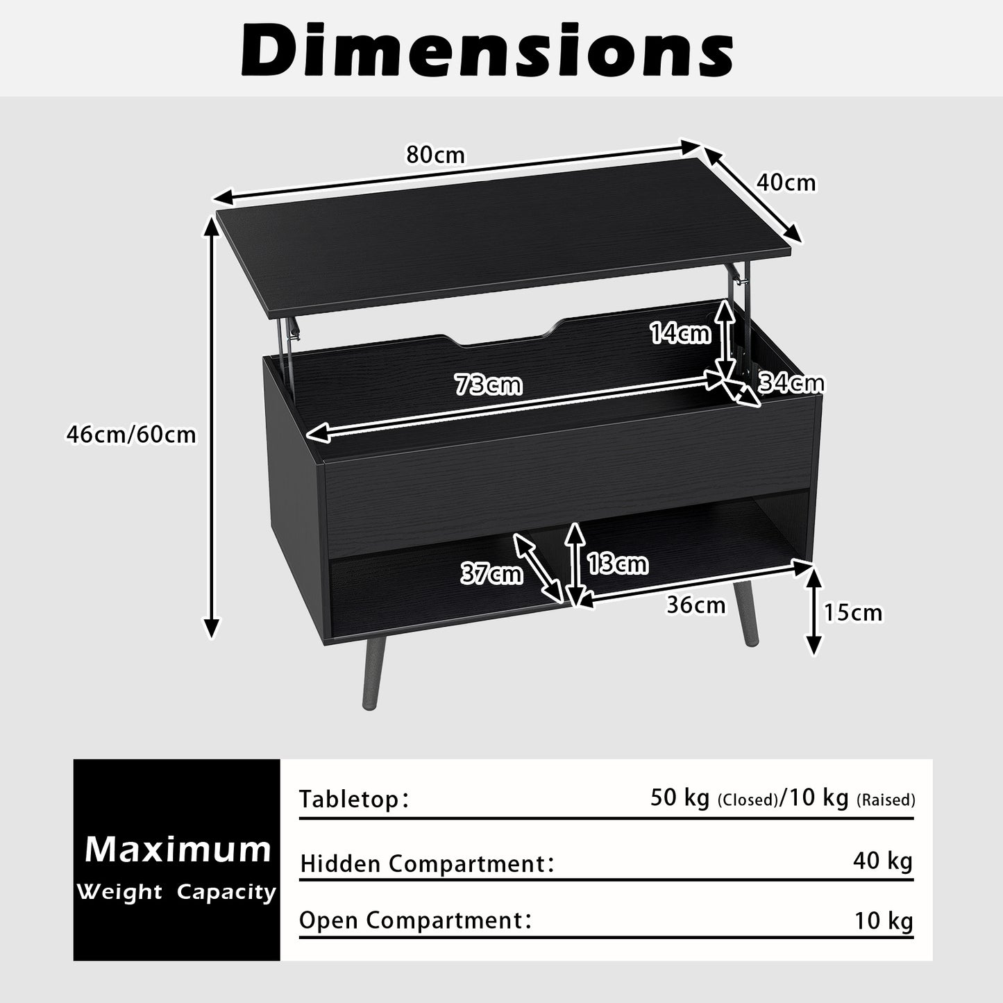 Lift Up Top Coffee Table with Hidden Storage Compartment and Open Shelf-Black