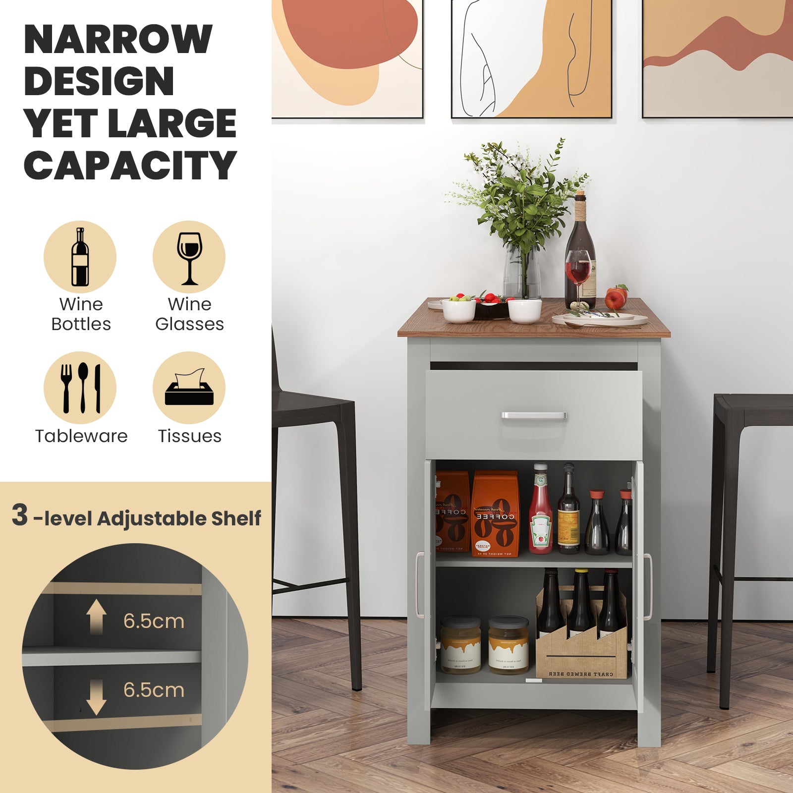 Counter Height Table with Storage Rectangular Pub Dining Table-Grey