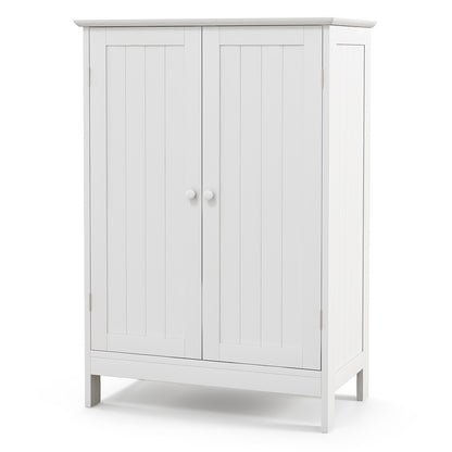 Double Door Bathroom Floor Cabinet with Shelf-White