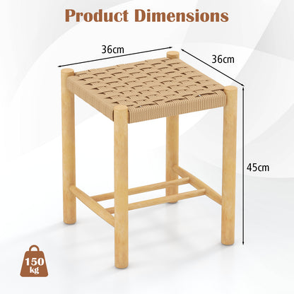 Dining Stool Set of 2 with Rubber Wood Frame and Woven Paper Seat-36 x 36 x 45cm