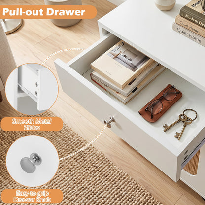PE Rattan Storage Cabinet with Adjustable Foot Pads and Anti-toppling Kit-White