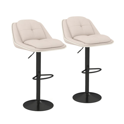 Bar Stools Set of 2 Modern Adjustable Chenille Upholstered Barstools-White