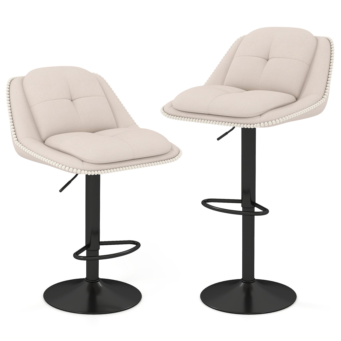 Bar Stools Set of 2 Modern Adjustable Chenille Upholstered Barstools-White