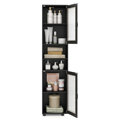 Tall Bathroom Storage Cabinet with Adjustable Shelf for Laundry-Black
