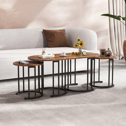 3-Piece Nesting Coffee Table Set 110cm Coffee Table with 2 Side Tables-Rustic Brown
